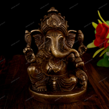 Brass Charbhuja Ganesha - Antique Look