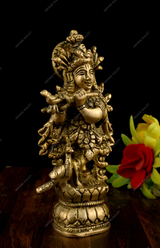Brass Lord Krishna Idol Playing Flute Small