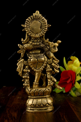 Brass Lord Krishna Idol Playing Flute Small