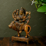 Brass Durga Idol Sitting on Lion Small - Antique