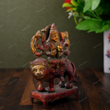Brass Durga Idol Sitting on Lion Small - Red