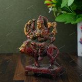 Brass Durga Idol Sitting on Lion Small - Red