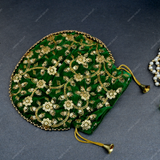 Women's Velvet Ethnic Rajasthani Potli Bag - Green