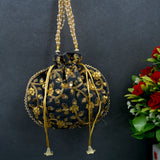 Women's Velvet Ethnic Rajasthani Potli Bag - Grey