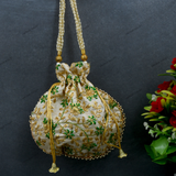 Women's Ethnic Rajasthani Potli Bag - Beige Green