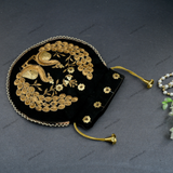 Women's Peacock Motif Potli - Black