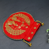Women's Peacock Motif Potli - Red