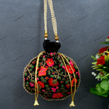 Women's Ethnic Rajasthani Potli Bag - Black Flower