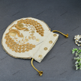 Women's Peacock Motif Potli - Whjite