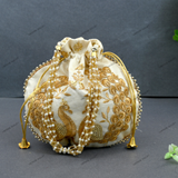Women's Peacock Motif Potli - Whjite