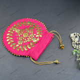 Women's Flower Motif Potli - Pink