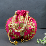 Women's Flower Motif Potli - Pink