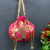 Women's Flower Motif Potli - Pink