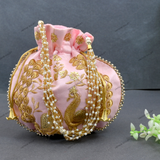 Women's Peacock Motif Potli - Light Pink