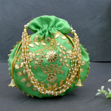 Women's Flower Motif Potli - Light Green