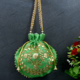 Women's Flower Motif Potli - Light Green