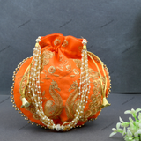 Women's Peacock Motif Potli - Orange