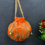 Women's Peacock Motif Potli - Orange