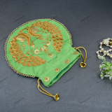 Women's Peacock Motif Potli - Light Green