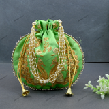 Women's Peacock Motif Potli - Light Green