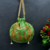 Women's Peacock Motif Potli - Light Green