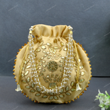 Women's Flower Motif Potli - Cream