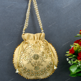 Women's Flower Motif Potli - Cream