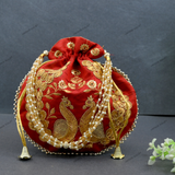 Women's Peacock Motif Potli - Maroon