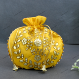 Women's Flower Motif Potli - Yellow