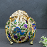 Women's Ethnic Rajasthani Potli Bag - White Flower