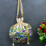 Women's Ethnic Rajasthani Potli Bag - White Flower