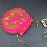 Women's Peacock Motif Potli - Pink
