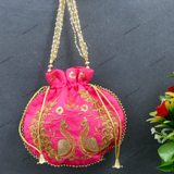 Women's Peacock Motif Potli - Pink