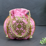 Women's Flower Motif Potli - Light Pink