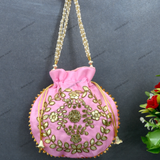 Women's Flower Motif Potli - Light Pink