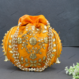 Women's Flower Motif Potli - Yellow