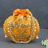 Women's Flower Motif Potli - Orange