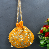 Women's Flower Motif Potli - Yellow