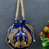 Women's Peacock Motif Potli - Blue