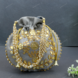 Women's Flower Motif Potli - Grey