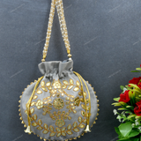 Women's Flower Motif Potli - Grey