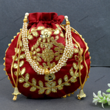 Women's Flower Motif Potli - Red