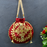 Women's Flower Motif Potli - Red