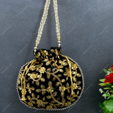 Women's Velvet Ethnic Rajasthani Potli Bag - Black