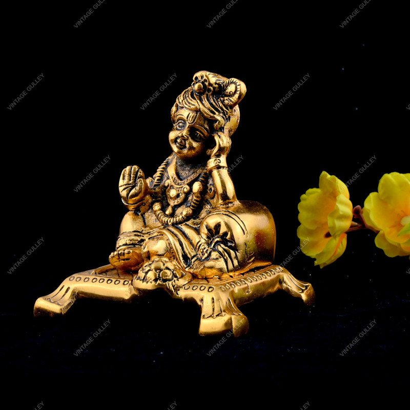 Bal Gopal Sitting Showpiece for Gifting and Home Decor in Metal