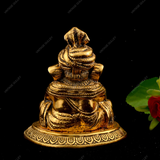 WHITE METAL GOLDEN GANESHA WITH MANJIRA