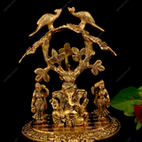 White Metal Golden Oxidized Ganesha Under Tree