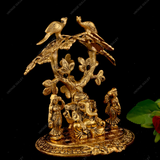 White Metal Golden Oxidized Ganesha Under Tree