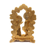 Metal Lord Radha Krishna Idol with Diya Golden Finish