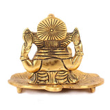 Golden Oxidized Antique Metal Patta Ganesha with Deepak